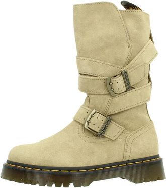 Dr. Martens Anistone Two Strap Suede Biker Boots - Dames - Hoge Laarzen - Beige - 40 EU - Leer - Schoenen