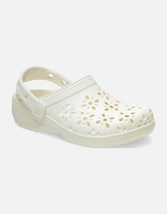 Crocs Womens Classic Floral Cut Out Womens Clogs - White - Size: 6