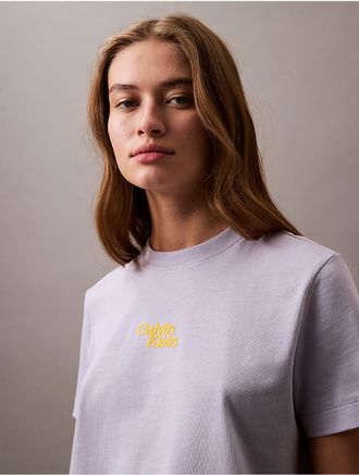 Calvin Klein Jeans Calvin Klein Womens Flocked Logo Graphic Slim T-Shirt - Purple - XS