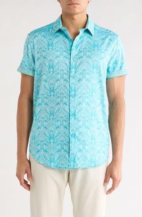 Robert Graham Highland Short Sleeve Woven Shirt in Seafoam at Nordstrom Rack, Size Xxx-Large