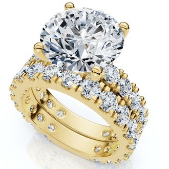 Pompeii3 4 - 7 Ct TW French Pave Diamond Engagement Wedding Ring Set 14k Gold Lab Grown