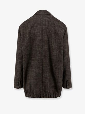 Alysi Womens Blazer Oversized Wool-Linen Brown Blazers Jacket