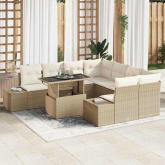 vidaXL Conjunto De Sof&aacute; De Jard&iacute;n 9 Pcs Beige Y Crema 100 X 55 X 73 Cm Vidaxl