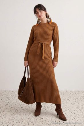 Trendyol Modest Dames Bruin Effen Maxi Lang Casual A-lijn Modest Jurken