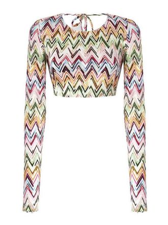 Missoni White And Multicolor Long-Sleeve Crop Top