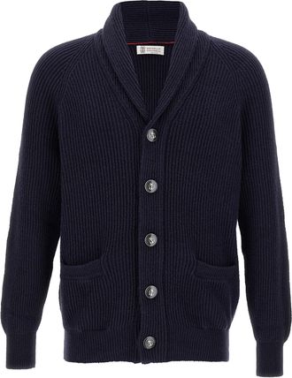 Brunello Cucinelli Shawl Neck Cardigan Maglioni Blu-Uomo