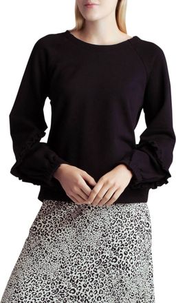 Kensie Long Sleeve Cozy Fleece Sweatshirt In Black