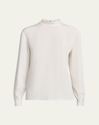 Giorgio Armani Neck-Tie Long-Sleeve Silk Top