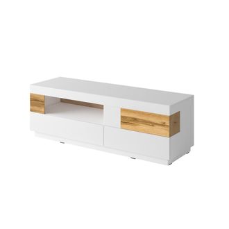 Petits Meubles Mueble TV 1 puerta 2 cajones estratificado Blanco marr&oacute;n