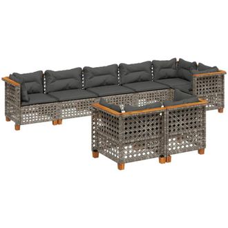 vidaXL Set De Sof&aacute;s De Jard&iacute;n Y Cojines 8 Piezas Rat&aacute;n Sint&eacute;tico Gris Vidaxl