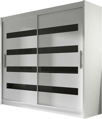 Mirjan24 Mobilier1 - Armario Closico 156, Blanco + Negro brillante, 215x180x58cm, Puertas de armario: Correderas, Número de estantes: 0