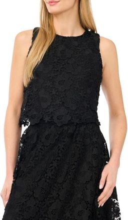 CeCe by Cynthia Steffe Sleeveless Floral Lace Top in Rich Black at Nordstrom, Size X-Large