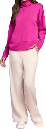 Tribal Techno Lux Drop Shoulder Funnel Neck Knit Top In Pink Flambe