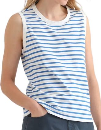 Kule Striped Cotton Tank Top In White/royal Blue
