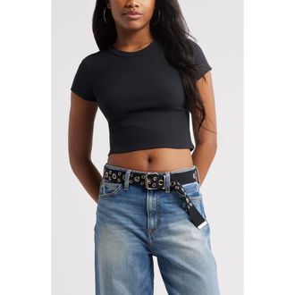 BP. Compact Rib Crop Baby Tee in Black Night at Nordstrom Rack, Size Medium