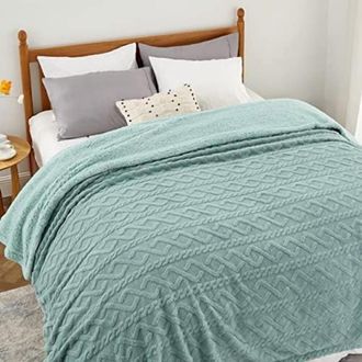 OEM Manta Gentlesoft Sherpa Tama&ntilde;o King, Tejido Jacquard De Lana Esponjoso, Manta De Invierno Gruesa Y C&aacute;lida - Verde Salvia, 108 X 90 Pulgadas