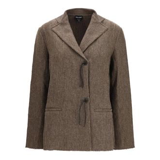 Giorgio Armani Giacca in jersey di lana con nappe in pelle - - Jackets - Donna - Marrone - L