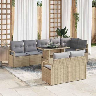 vidaXL Vidaxl - Conjunto De Sof&aacute; De Jard&iacute;n Con Coj&iacute;n 9 Pcs Beige Y Gris Claro