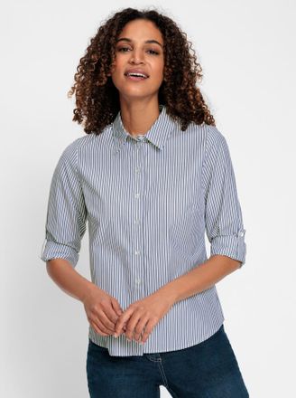 Casual Looks Hemdbluse CASUAL LOOKS, Damen, Gr. 36, bunt (marine, ecru, gestreift), 50% Baumwolle, 50% Polyester, gemustert, gestreift, mehrfarbig, Blusen Hemdblus