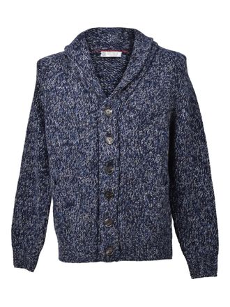 Brunello Cucinelli shawl-collar button cardigan - men - Silk/Cashmere/Wool - 50 - Blue