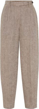 Brunello Cucinelli tailored linen trousers - women - Linen/Flax - 42 - Brown