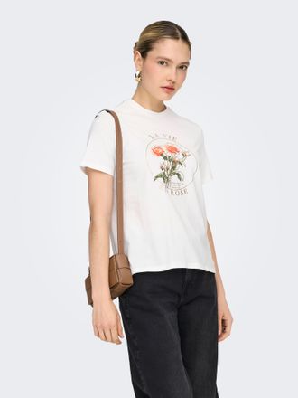 Only Kurzarmshirt ONLY ONLAMBERDINE S/S PRINT TOP BOX JRS, Damen, Gr. XL, cloud dancer print:rose, Jersey, Obermaterial: 100% Baumwolle, bedruckt, regular 