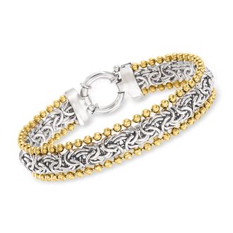 Ross-Simons Sterling Silver Byzantine Beaded-Edge Bracelet With 18kt Gold Over Sterling