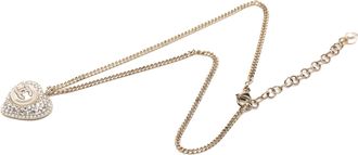 Chanel Tweedeks Gouden Geplateerde Cc Faux Parels Kristallen Hart Hanger Ketting
