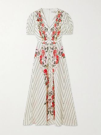 Saloni Abito Midi In Seta Jacquard Floreale A Pois Lea - Bianco sporco