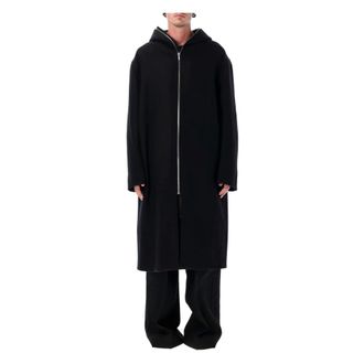 Rick Owens Parkas, male, Black, Size: M Black Wool Gimp Mac Coat Aw25