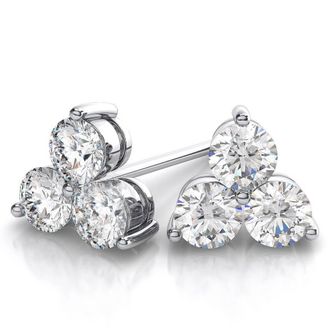 Pompeii3 1ct Lab Grown Diamond 3 Stone Studs Womens Earrings 14K White Gold