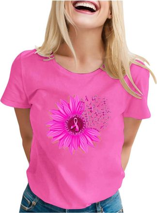 Generic Ladies Tops Womens Tops Size 22 Breast Cancer T Shirts Short Sleeve Crew Neck T-Shirt Womens Classic Fit Cotton Tee Top Summer Casual Graphic Print Bl