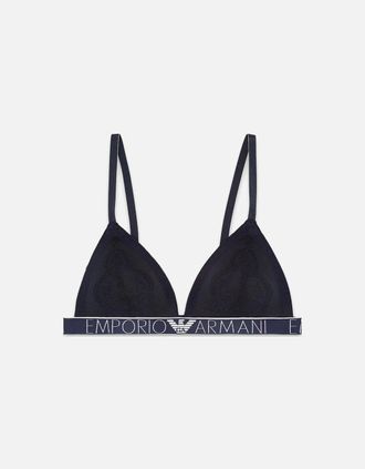 Emporio Armani Womens Logoband Lace Padded Triangle Bra, Marine - Black - Size: M