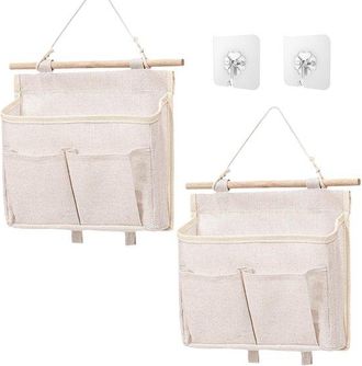 No Brand Bolsa De Almacenamiento Colgante - 2 Piezas - Algod&oacute;n/lino - Plegable - Montaje En Pared - Dimensiones 27x25x6 Cm - Beige - Organizador De Pared