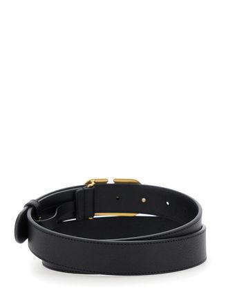 Valentino Garavani VLogo Hammered Leather Belt - Black