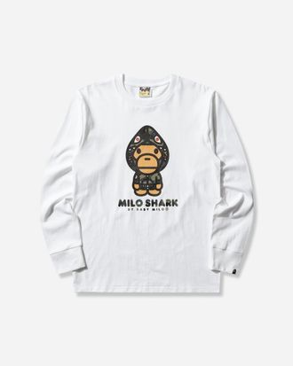 A Bathing Ape Men s 1st Camo Milo Shark FZH Longsleeve T-Shirt White / Green