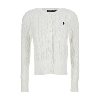Polo Ralph Lauren Cardigans, female, White, L, Cotton Cardigan with Contrasting Logo
