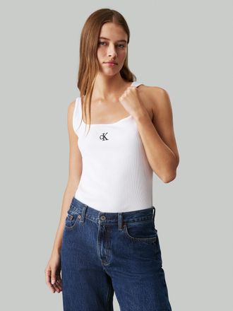 Calvin Klein Jeans Tanktop CALVIN KLEIN JEANS CK RIB TANK TOP, Damen, Gr. XXL (44), weiss (wei&szlig;), Feinripp, Obermaterial: 94% Baumwolle, 6% Elasthan, unifarben, Basic, f
