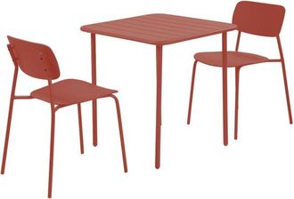 Sweeek Metal garden table 70x70cm + 2 chairs terracotta - Amelia + Liva
