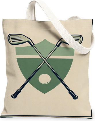 Generic Golf Clubs Canvas Tote Bags, Sporty Crossed Design Reusable Grocery Bags, Vintage Lightweight Washable Shoulder Strap for T, Beige, 13x15 Inch