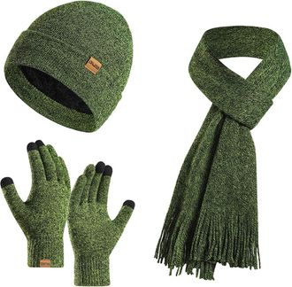 Generic Hat Scarf and Gloves Set Ladies, Womens Fleece Lined Knitted Beanie Long Scarf Touchscreen Gloves 3 in 1 Cold Weather Set for Outdoor Sports Sking (Da