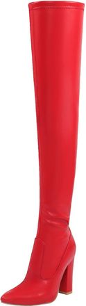 Generic Red,9.5 UK,Womens Thigh High Boots Over The Knee Boot Pointed Toe Chunky Heels Long Boot Leather PU Side Zipper Comfy Party Dress Shoes