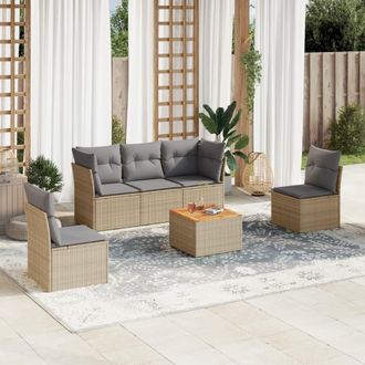 vidaXL Vidaxl - Juego De Sof&aacute;s Jard&iacute;n Con Cojines 6 Pzas Rat&aacute;n Sint&eacute;tico Beige