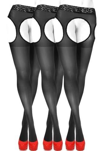 Sesto Senso Collant Ouvert Femme 15 Den - Bas Porte-Jarretelles Sexy - Trou Entrejambe - Polyamide/Élasthanne