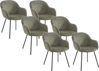 Vente-Unique Set de 6 sillas con reposabrazos de pana y metal negro - Kaki - MARENZIA