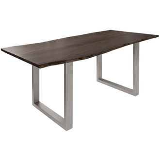 Massivmoebel24 freeform 3 Tavolo da pranzo in legno di acacia - laccato grigio /gambe in ferro - argento mat 180x90x76