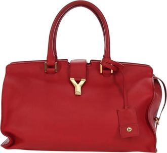 Saint Laurent Classic Y Cabas Leather Red Leather Handbag (Pre-Owned)