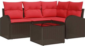 vidaXL Conjunto De Sof&aacute; De Jard&iacute;n 5 Uds. Marr&oacute;n Rat&aacute;n Sint&eacute;tico Vidaxl