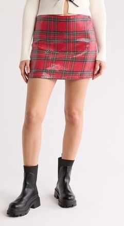 Lush Sequin Plaid Miniskirt in Red Plaid at Nordstrom Rack, Size Large