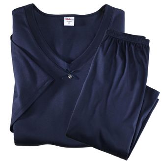 Isa Pyjama ISA BODYWEAR 715500, Damen, Gr. XL, blau (0037), Obermaterial: 100% Baumwolle, unifarben, V-Ausschnitt, Homewear-Sets Pyjama